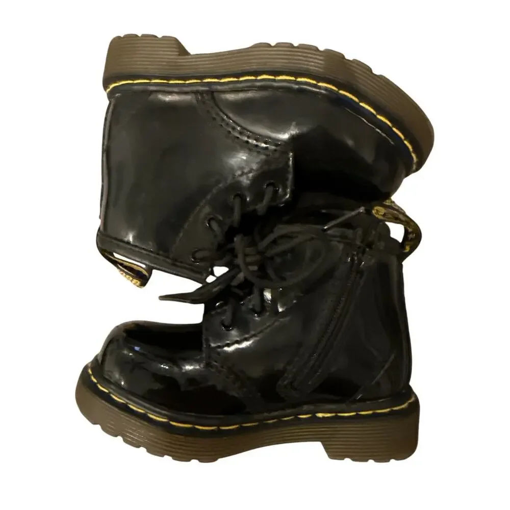 Dr.  Martens Toddler Brooklee B Size 5 Black Patent Lace Up Side Zip Ankle Boots